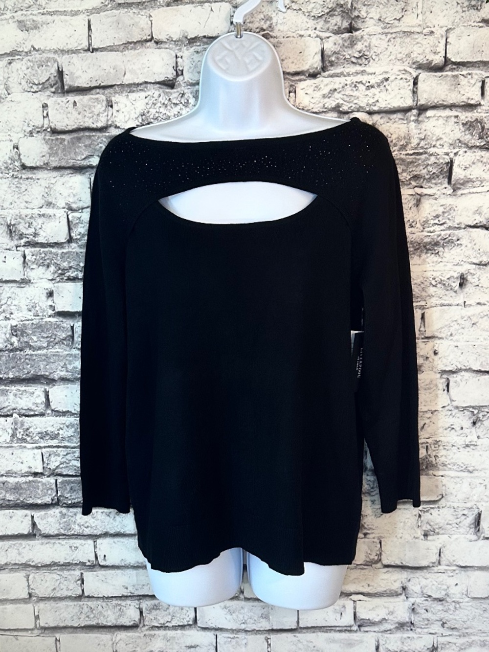 Liverpool Los Angeles Black Mid Sleeve Sweater With Rhinestones Size L
